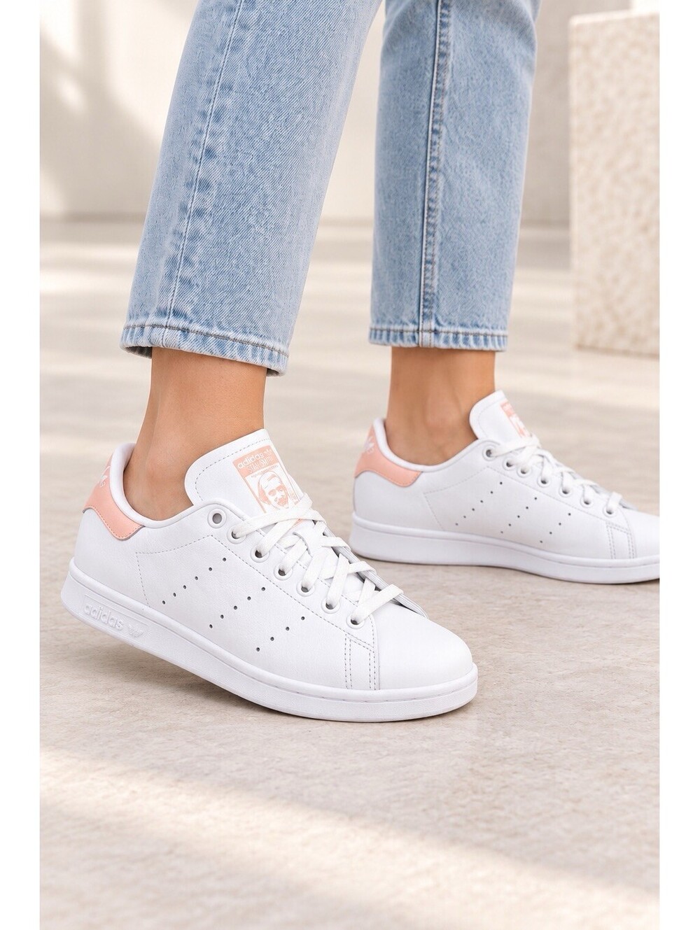 Adidas Stan Smith W Women’s Size 6.5 White Icey Pink Leather Sneakers EE5865 NWT